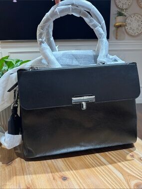 Classic Black Leather Top-Handle Satchel